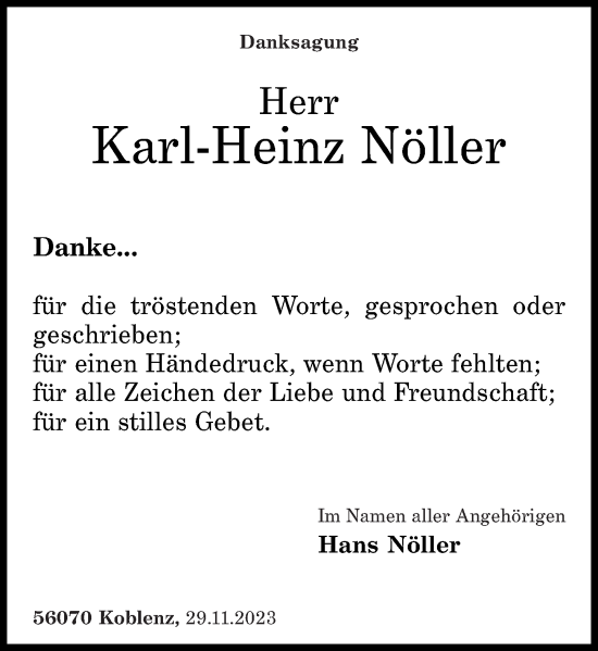 Traueranzeige von Karl-Heinz Nöller von Rhein-Zeitung
