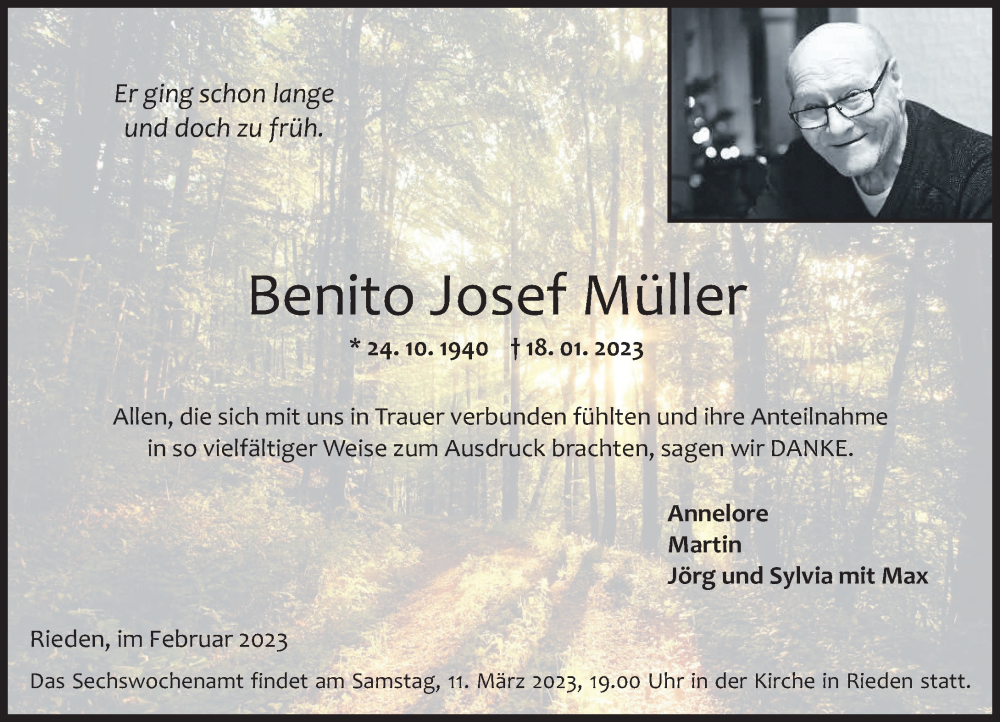 Traueranzeige für Benito Josef Müller vom 25.02.2023 aus Rhein-Zeitung