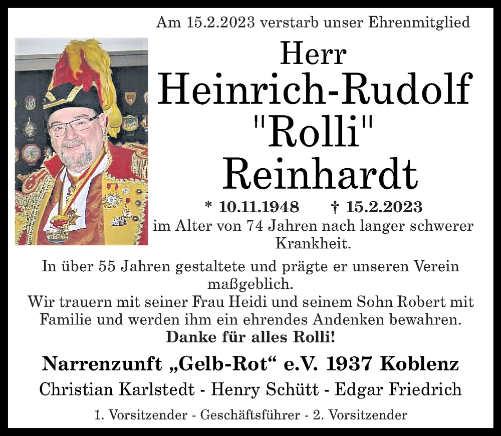  Traueranzeige für Heinrich-Rudolf Reinhardt vom 20.02.2023 aus Rhein-Zeitung