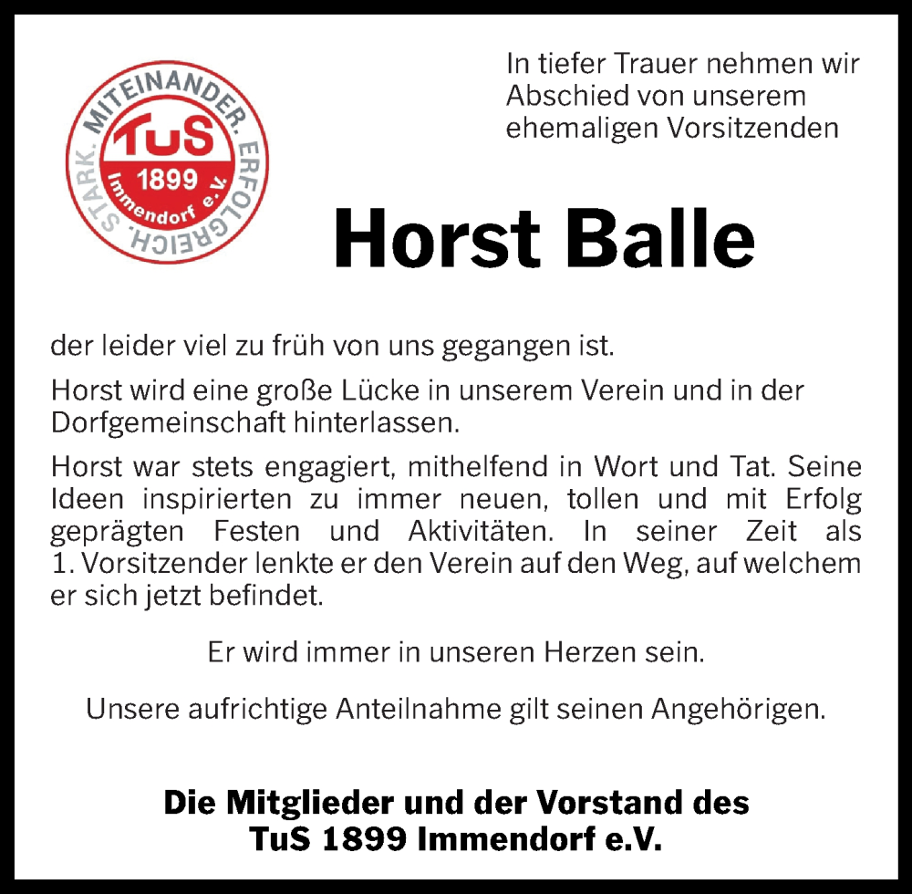  Traueranzeige für Horst Balle vom 01.04.2023 aus Rhein-Zeitung