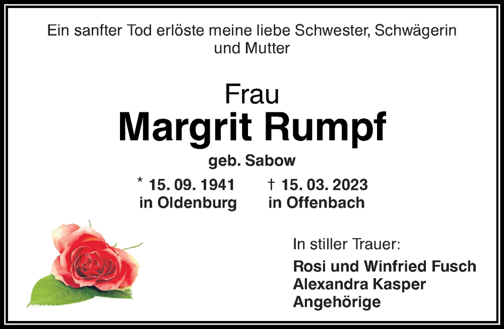  Traueranzeige für Margrit Rumpf vom 18.03.2023 aus Rhein-Zeitung