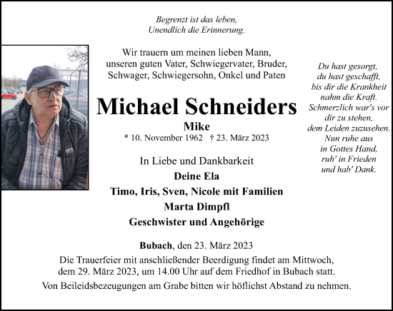 Traueranzeige von Michael Schneiders von Rhein-Hunsrück-Zeitung