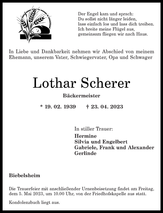 Traueranzeige von Lothar Scherer von Oeffentlicher Anzeiger
