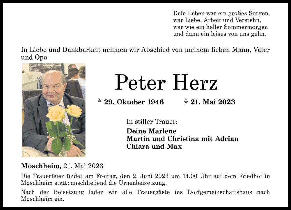  Traueranzeige für Peter Herz vom 25.05.2023 aus Westerwälder Zeitung