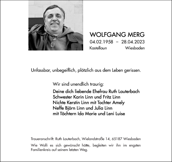 Traueranzeige von Wolfgang Merg von Rhein-Hunsrück-Zeitung