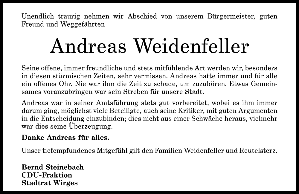  Traueranzeige für Andreas Weidenfeller vom 24.06.2023 aus Westerwälder Zeitung