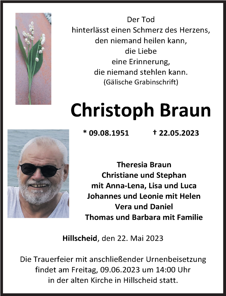 Traueranzeigen Von Christoph Braun | Rz-trauer.de