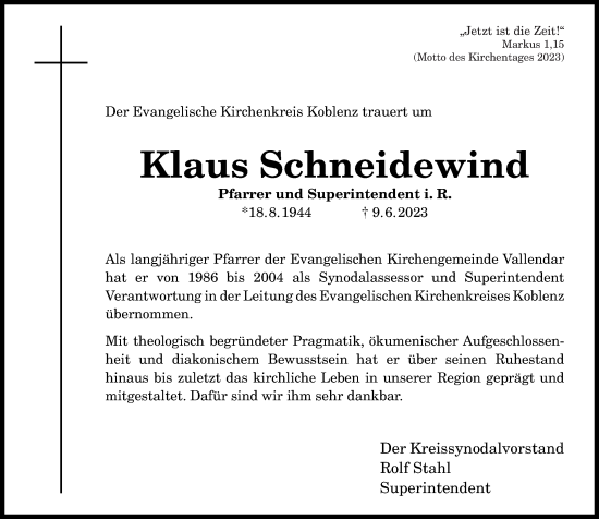 Traueranzeigen Von Klaus Schneidewind Rz Trauer De