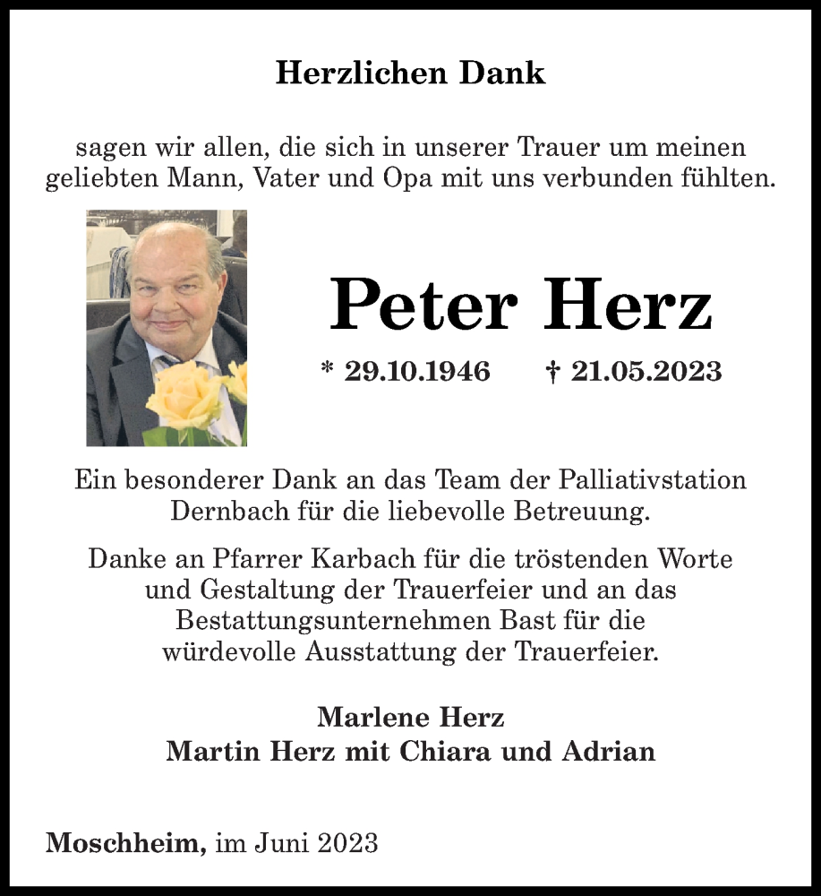  Traueranzeige für Peter Herz vom 24.06.2023 aus Westerwälder Zeitung