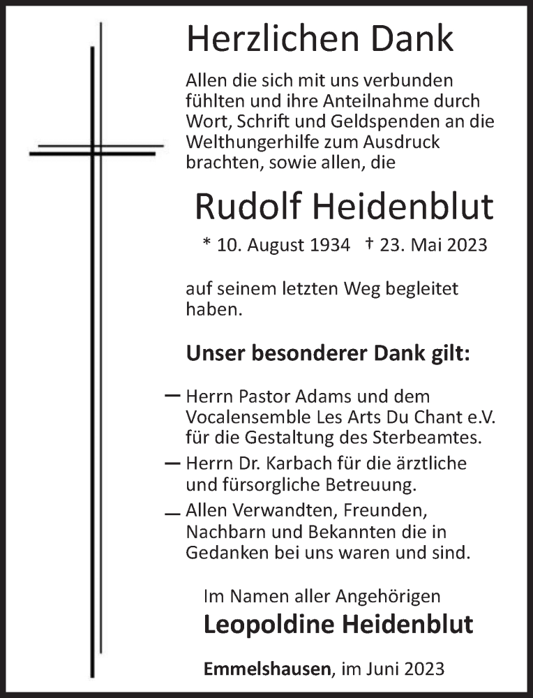  Traueranzeige für Rudolf Heidenblut vom 01.07.2023 aus Rhein-Zeitung