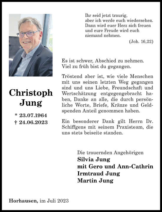 Traueranzeigen Von Christoph Jung | Rz-trauer.de