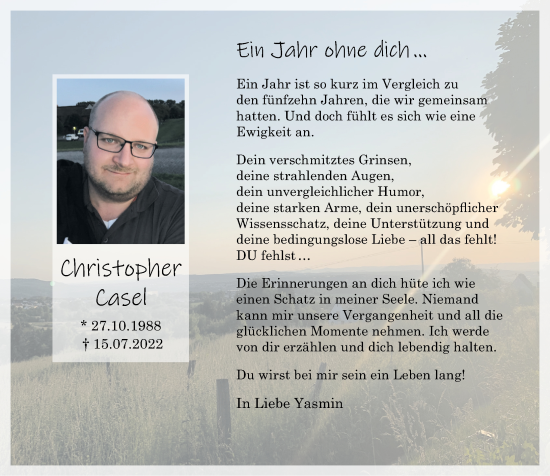 Traueranzeige von Christopher Casel von Rhein-Zeitung