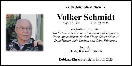 Traueranzeige von Volker Schmidt von Rhein-Zeitung