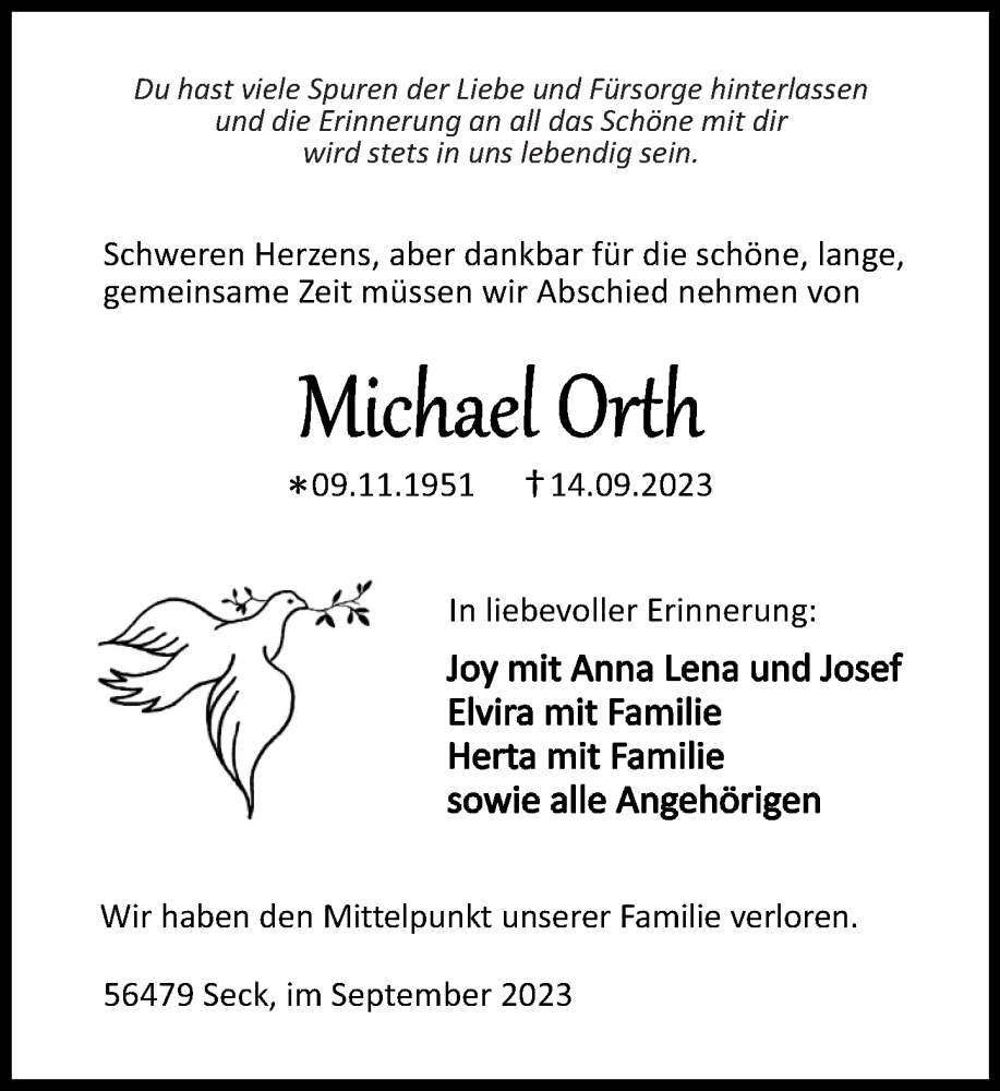  Traueranzeige für Michael Orth vom 19.09.2023 aus Westerwälder Zeitung