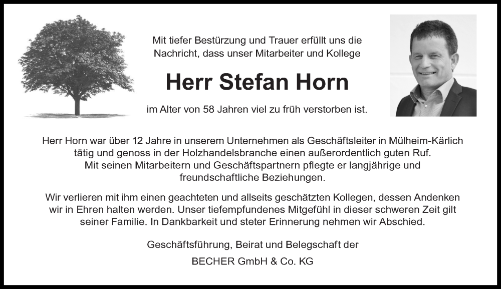  Traueranzeige für Stefan Horn vom 15.09.2023 aus Rhein-Hunsrück-Zeitung