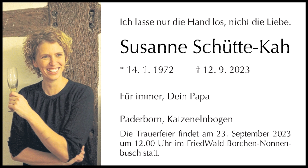  Traueranzeige für Susanne Schütte-Kah vom 16.09.2023 aus Rhein-Lahn-Zeitung