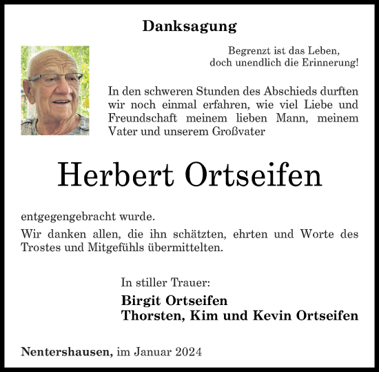 Traueranzeige von Herbert Ortseifen von Westerwälder Zeitung