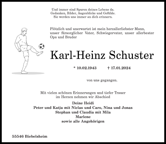 Traueranzeige von Karl-Heinz Schuster von Oeffentlicher Anzeiger