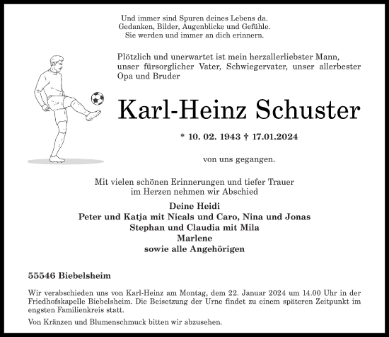 Traueranzeige von Karl-Heinz Schuster von Oeffentlicher Anzeiger