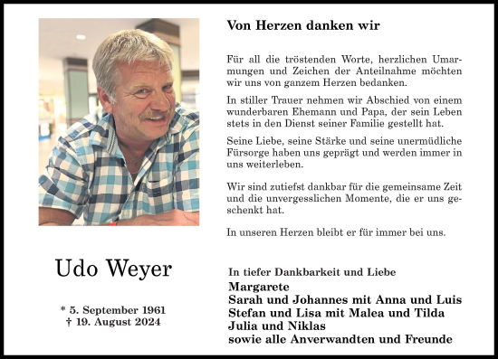 Traueranzeige von Udo Weyer von Westerwälder Zeitung, Rhein-Zeitung