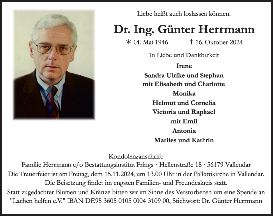 Traueranzeige von Günter Herrmann von Rhein-Zeitung