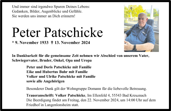 Traueranzeige von Peter Patschicke von Oeffentlicher Anzeiger