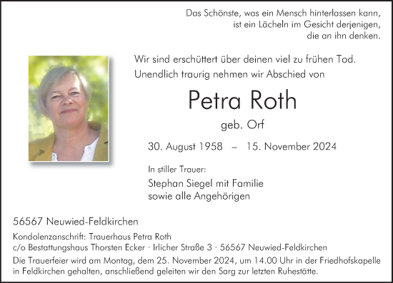 Traueranzeige von Petra Roth von Rhein-Zeitung