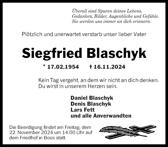 Traueranzeige von Siegfried Blaschyk von Oeffentlicher Anzeiger