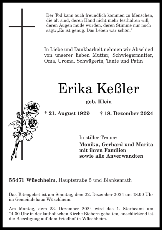 Traueranzeige von Erika Keßler von Rhein-Hunsrück-Zeitung