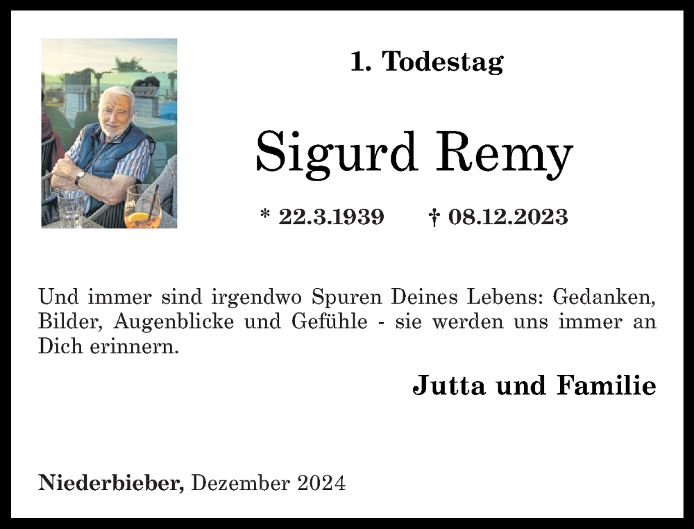  Traueranzeige für Sigurd Remy vom 07.12.2024 aus Rhein-Zeitung