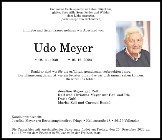 Traueranzeige von Udo Meyer von Rhein-Zeitung