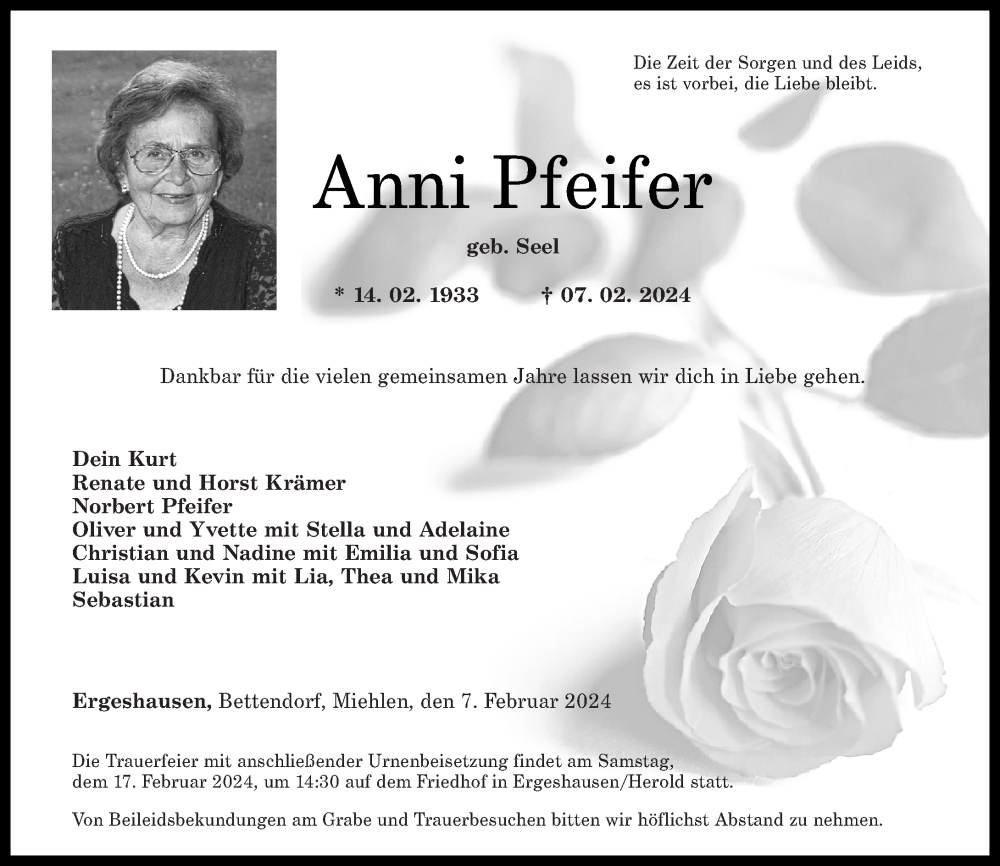  Traueranzeige für Anni Pfeifer vom 13.02.2024 aus Rhein-Lahn-Zeitung