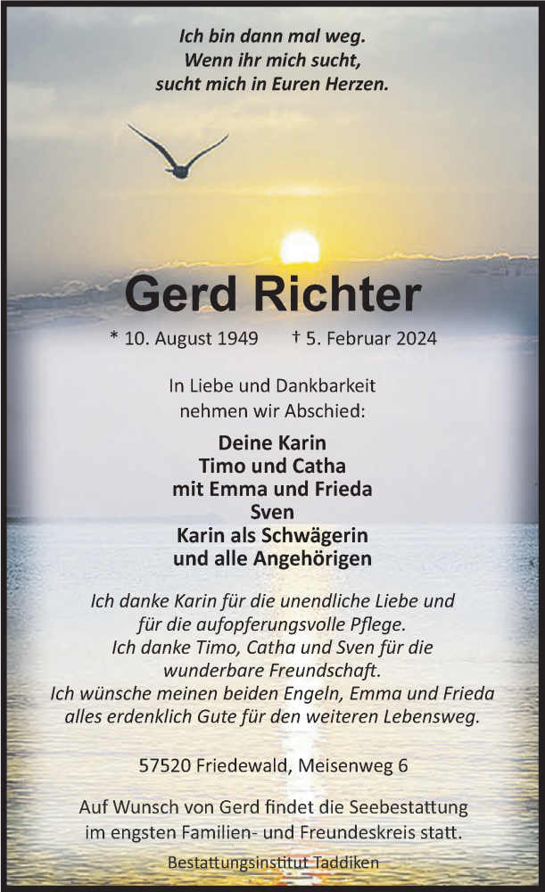  Traueranzeige für Gerd Richter vom 09.02.2024 aus Rhein-Zeitung