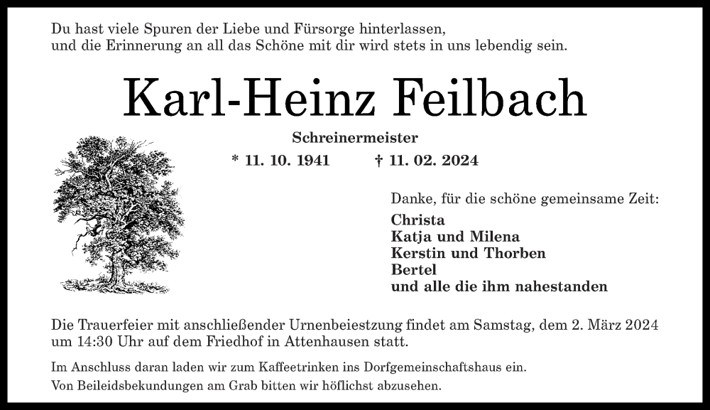  Traueranzeige für Karl-Heinz Feilbach vom 24.02.2024 aus Rhein-Lahn-Zeitung