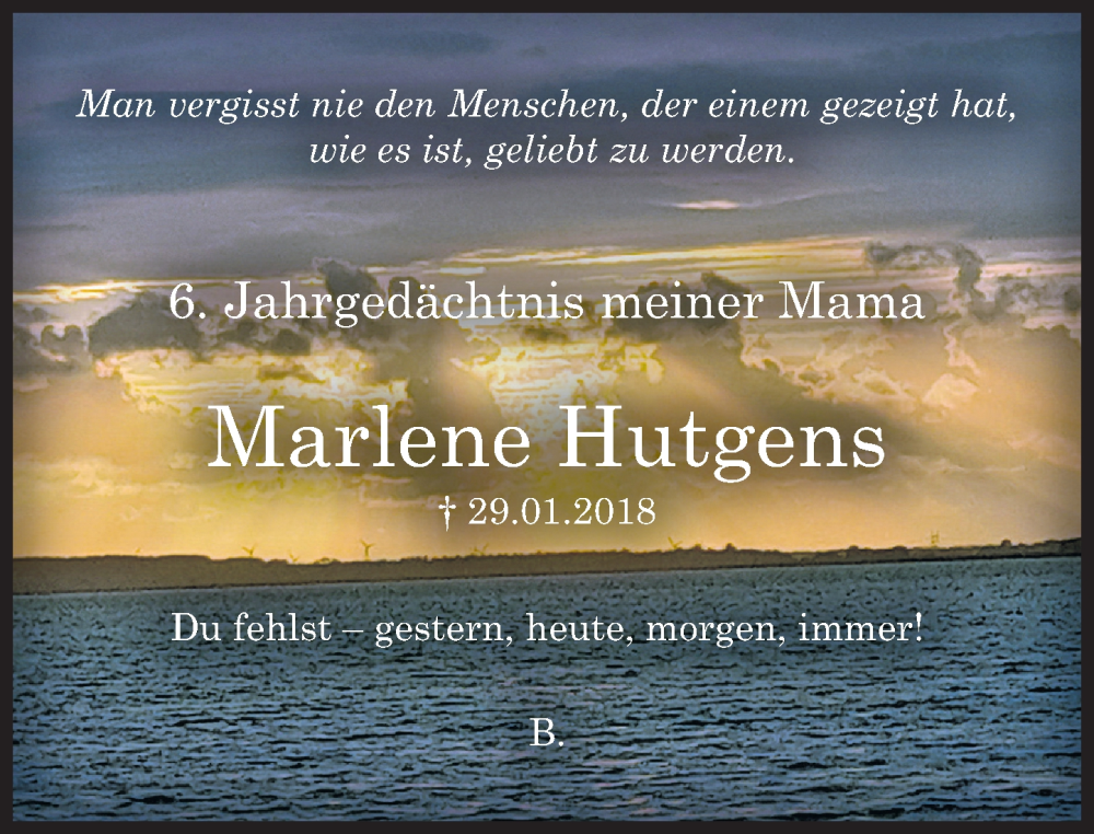  Traueranzeige für Marlene Hutgens vom 03.02.2024 aus Rhein-Zeitung
