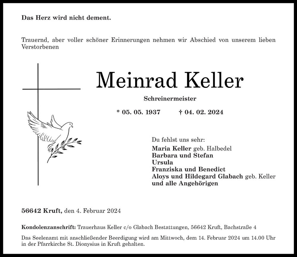  Traueranzeige für Meinrad Keller vom 10.02.2024 aus Rhein-Zeitung