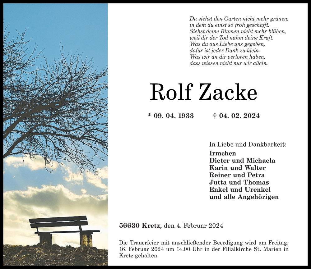  Traueranzeige für Rolf Zacke vom 10.02.2024 aus Rhein-Zeitung