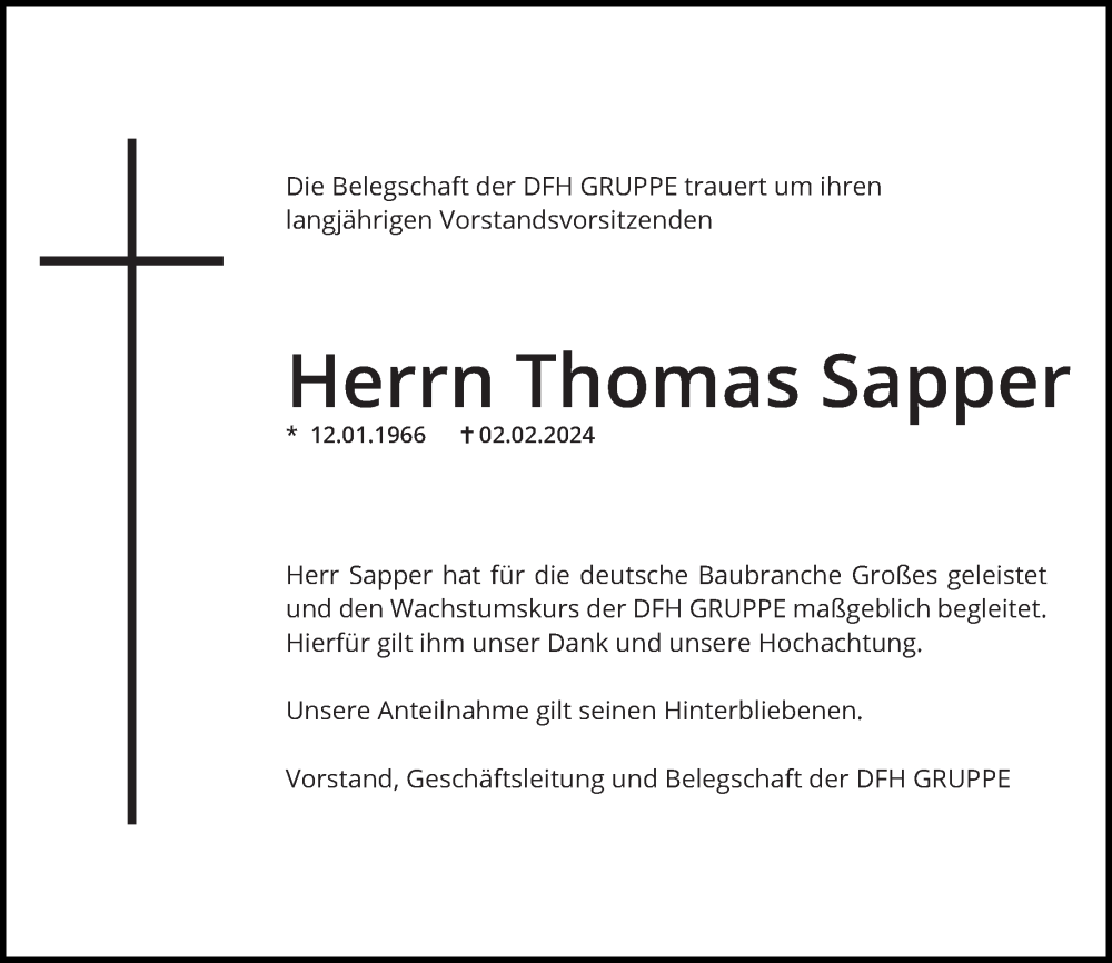  Traueranzeige für Thomas Sapper vom 15.02.2024 aus Oeffentlicher Anzeiger, Rhein-Hunsrück-Zeitung
