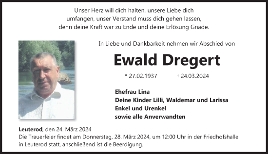 Traueranzeige von Ewald Dregert von Westerwälder Zeitung