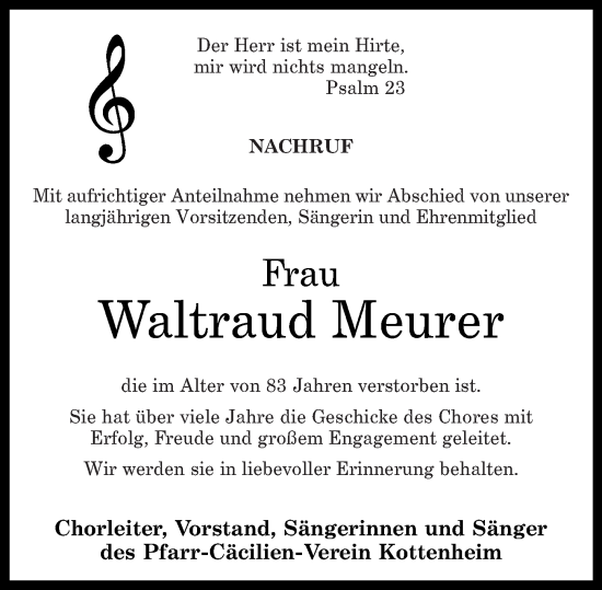 Traueranzeige von Waltraud Meurer von Rhein-Zeitung