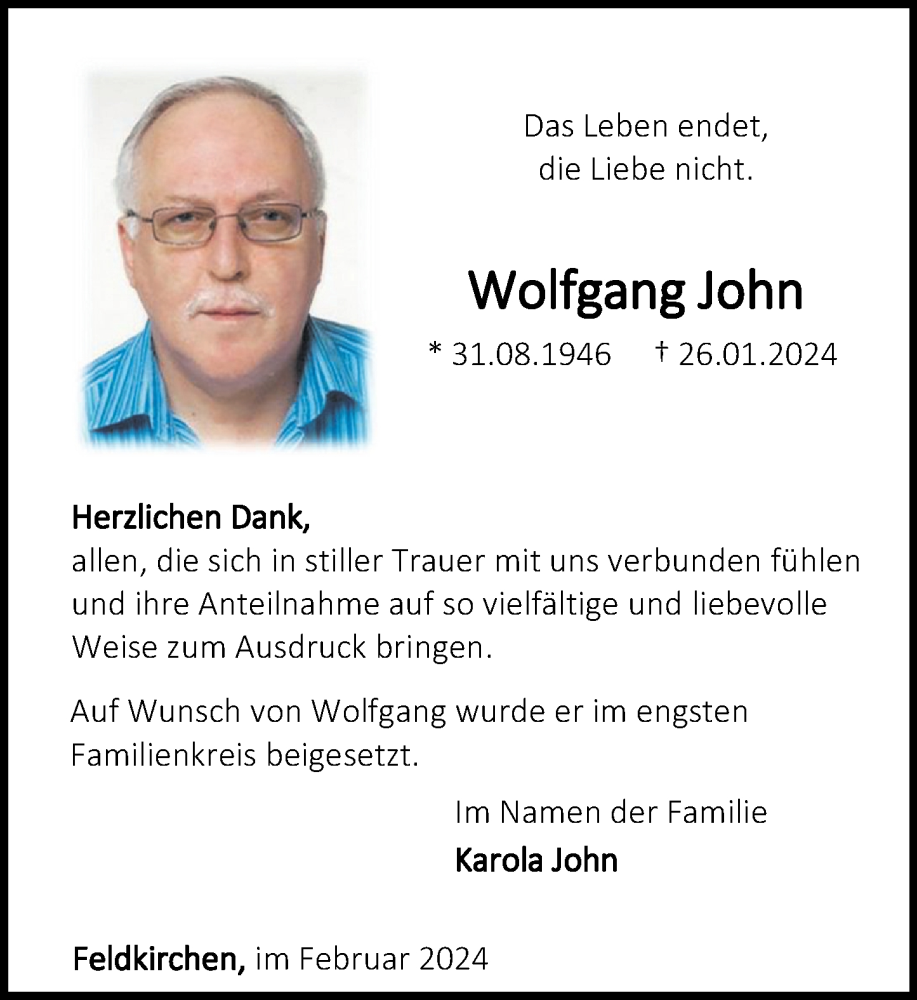 Traueranzeigen von Wolfgang John | rz-trauer.de