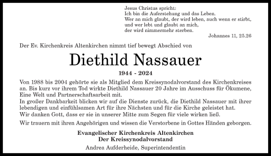 Traueranzeige von Diethild Nassauer von Rhein-Zeitung
