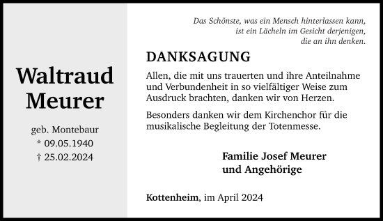 Traueranzeige von Waltraud Meurer von Rhein-Zeitung