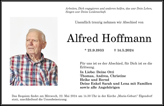 Traueranzeige von Alfred Hoffmann von Westerwälder Zeitung