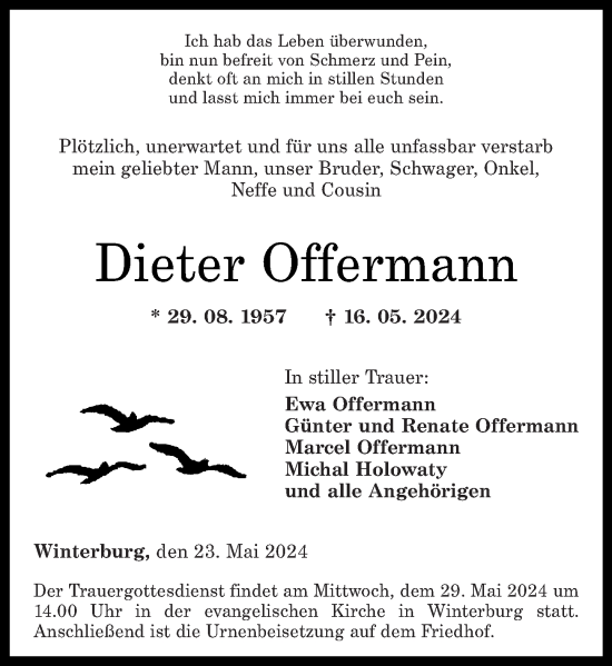Traueranzeige von Dieter Offermann von Oeffentlicher Anzeiger
