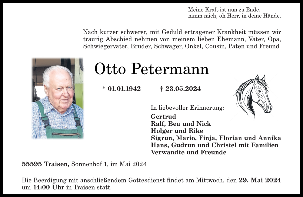  Traueranzeige für Otto Petermann vom 25.05.2024 aus Oeffentlicher Anzeiger