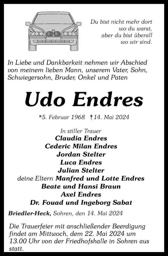 Traueranzeige von Udo Endres von Rhein-Hunsrück-Zeitung