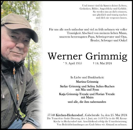 Traueranzeige von Werner Grimmig von Rhein-Zeitung