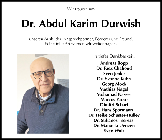 Traueranzeige von Abdul Karim Durwish von Rhein-Zeitung