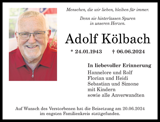 Traueranzeige von Adolf Kölbach von Rhein-Zeitung, Rhein-Hunsrück-Zeitung